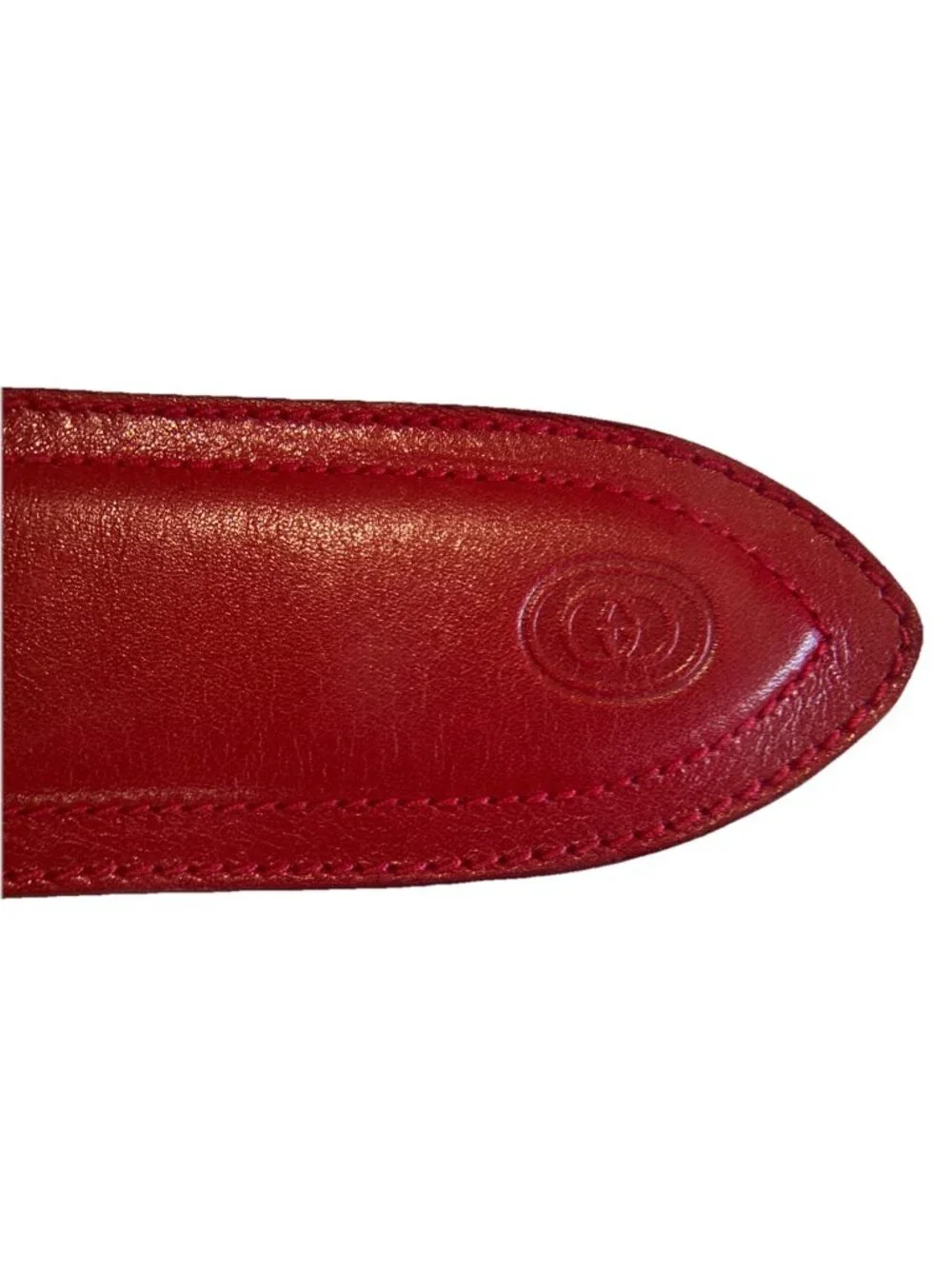 Vintage GUCCI Red Leather Horsebit “Bombe” belt Size 80/32 SN#037-394